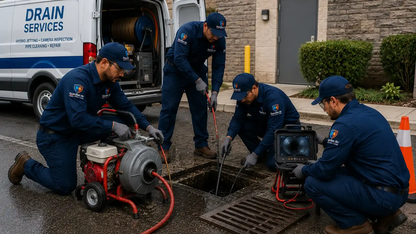 Guardian Air technician performing drain cleaning in a New Jersey home