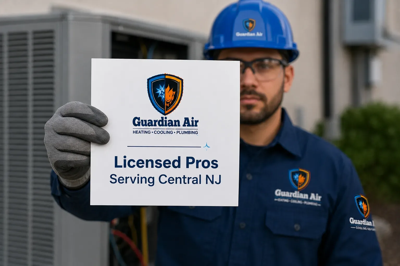 Guardian Air technician inspecting an outdoor AC unit in New Jersey
